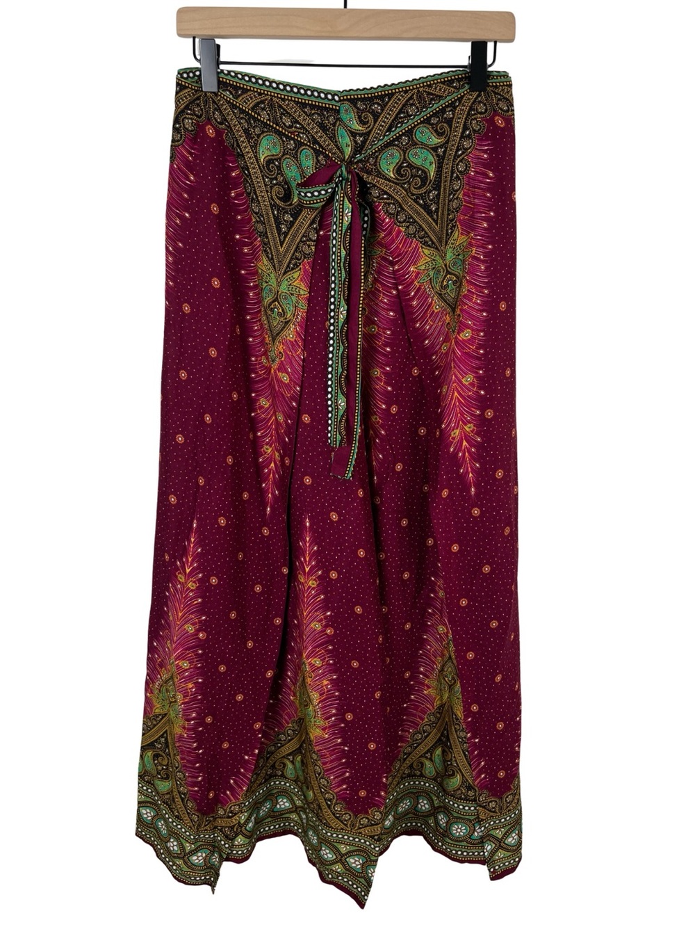 Thai Peacock Boho Wide-Leg Wrap Palazzo Pants